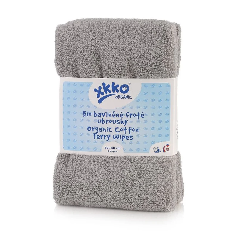 XKKO Tvättlapp/handduk i Ekologisk Bomullsfrotté - 40x40 cm - 2-pack - Grå