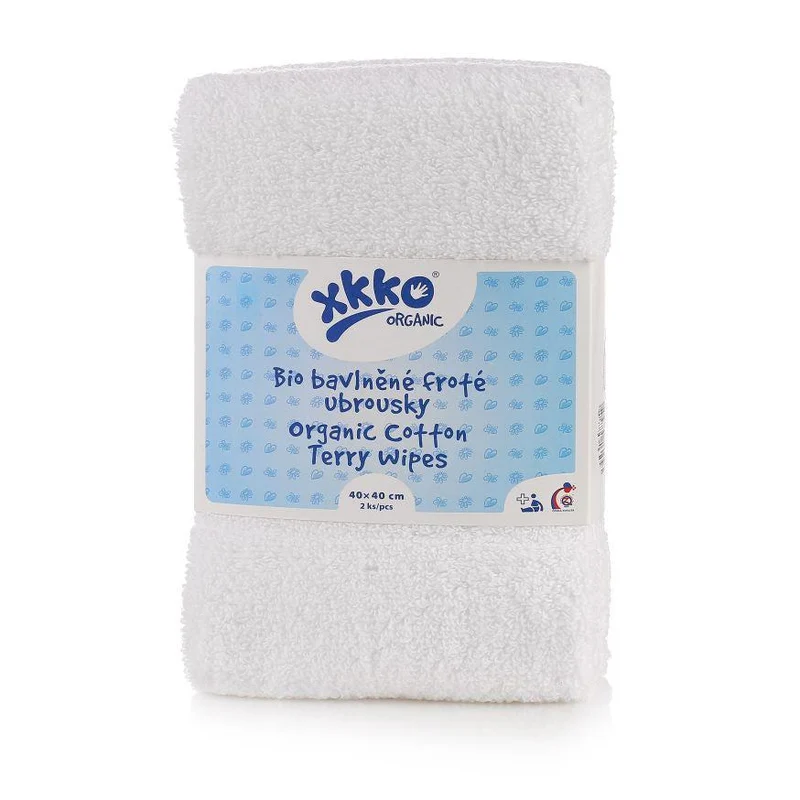 XKKO Tvättlapp/handduk i Ekologisk Bomullsfrotté - 40x40 cm - 2 stycken - Vit