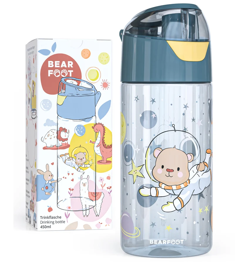 BEARFOOT Lättviktsvattenflaska Med Handtag och Enkel Öppning - 450 ml - Astronautbjörn