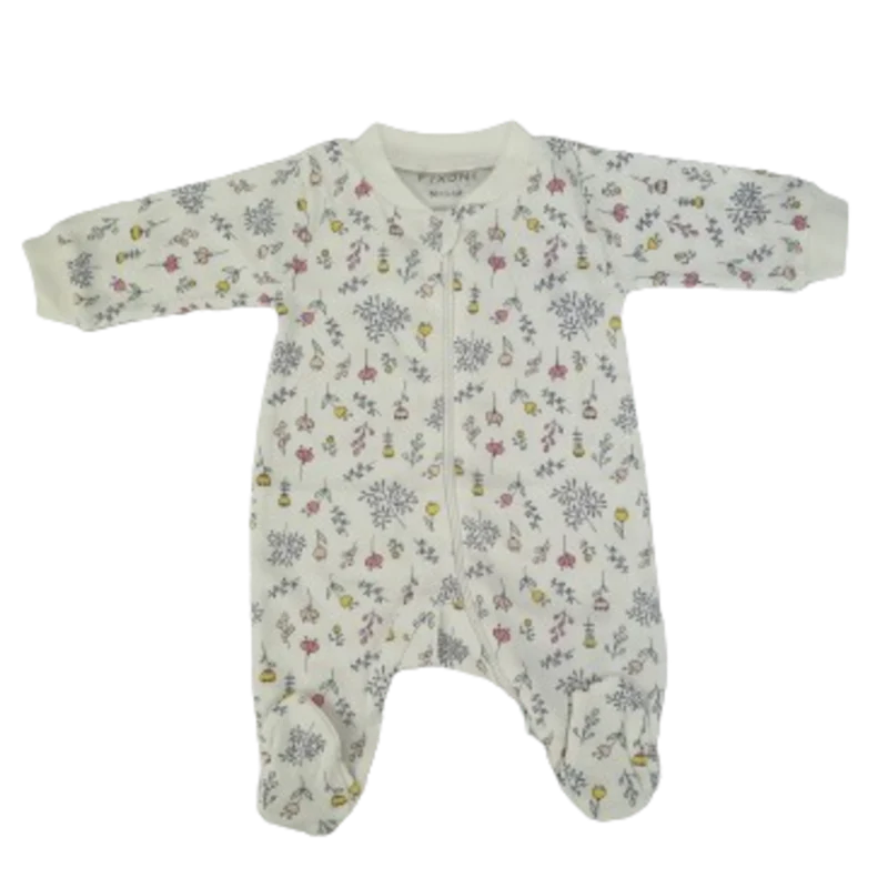 Fixoni heldräkt/sovdräkt med fötter - New Nadja - Blommor - White