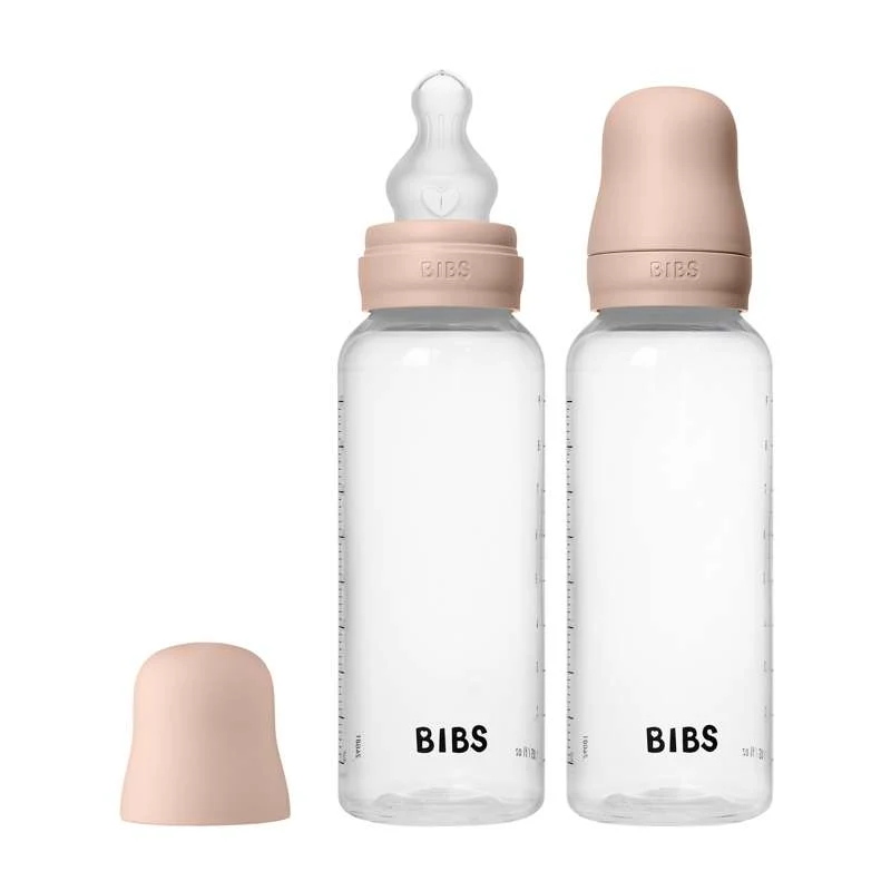 BIBS Flaska - nappflasksset - plast - 2-pack - silikon/mediumflöde/rund - 270 ml - blush