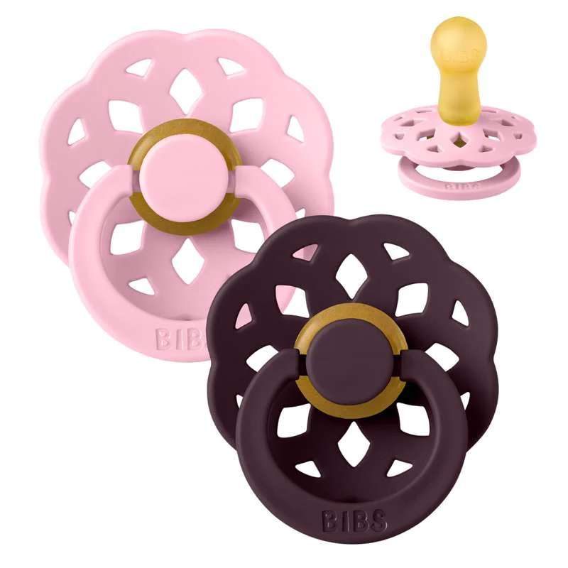 BIBS Rund bohemisk napp - 2-pack - strl. 2 - naturgummi - Babyrosa/Plommon