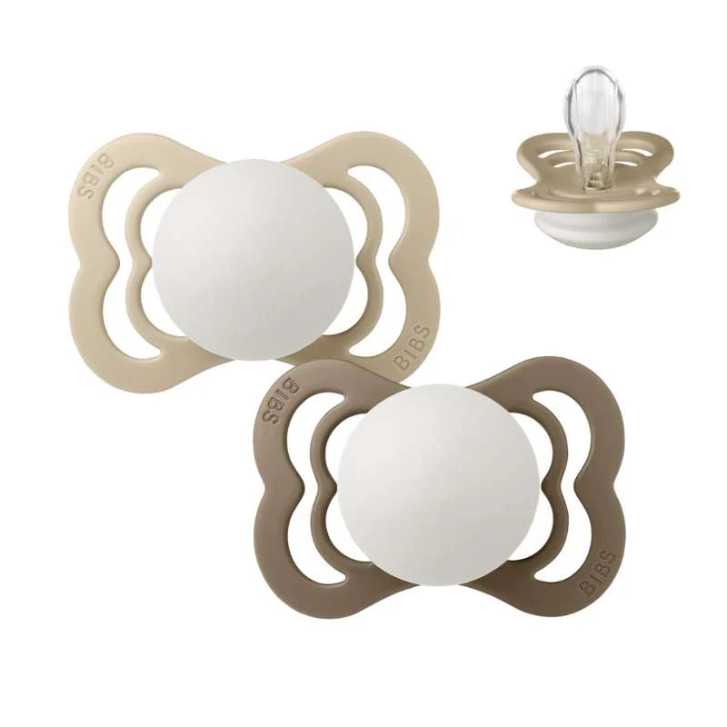 BIBS Symmetrisk Supreme napp - 2-pack - strl. 1 - Silikon - GLOW - Vanilla/Dark Oak