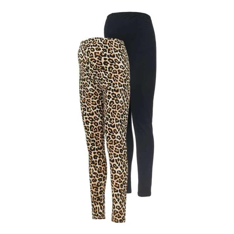 Mamalicious MLSANNI Graviditetsleggings - 2-pack - Svart/Leopard
