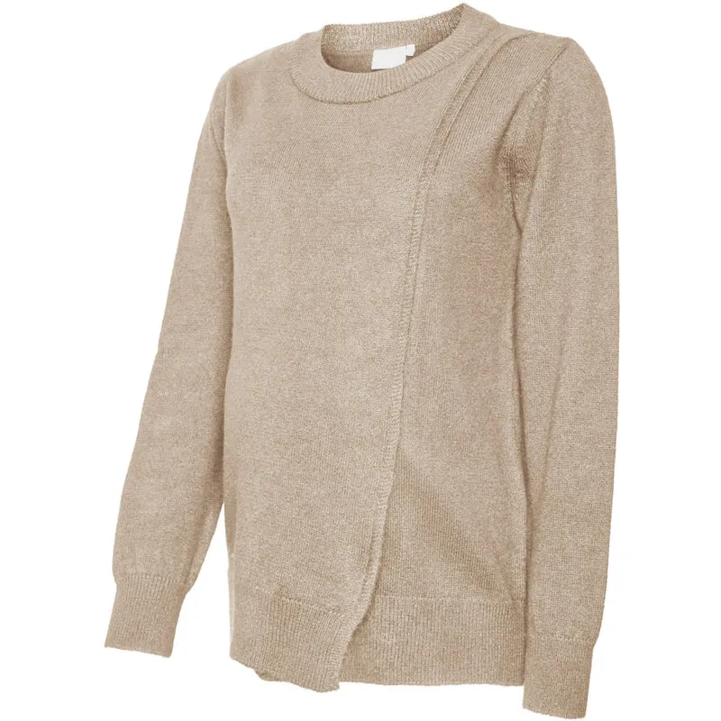 Mama;licious Natural Melange Mlnewanne Iris L/S Strikk Topp 2F Noos