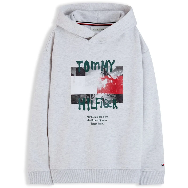 Tommy Hilfiger Grey Heather-Grey Flag Grafitti Hettegenser