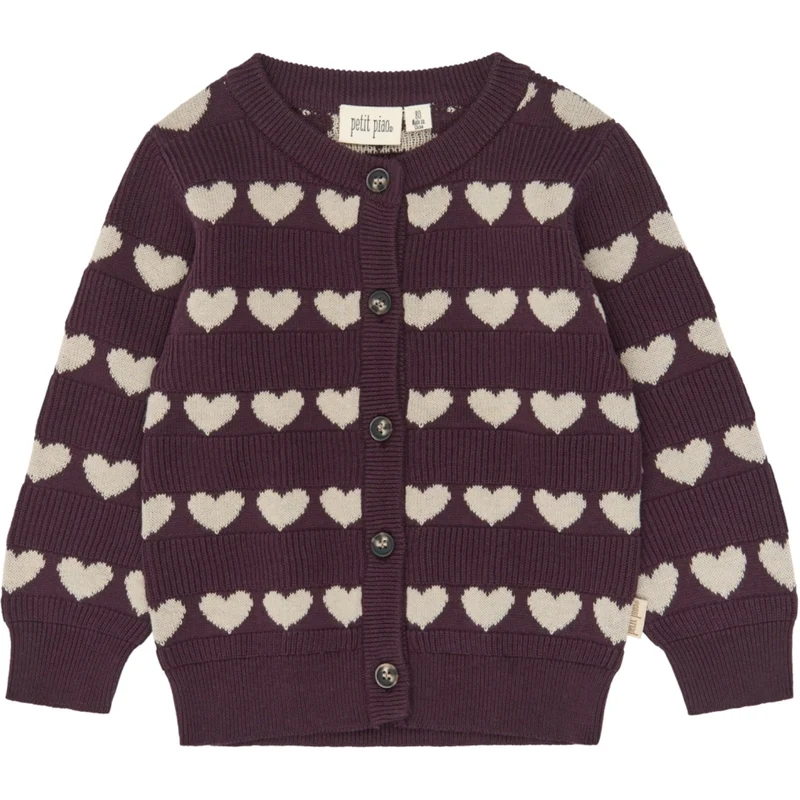 Petit Piao Huckleberry Heart Aop Ppelia Strikk Cardigan