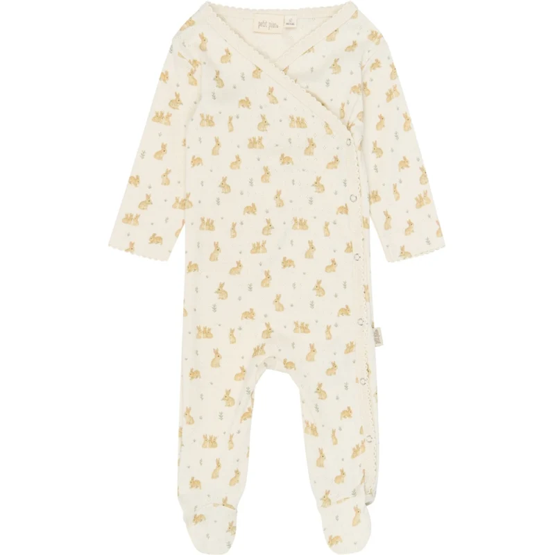 Petit Piao Eggnog Rabbit Aop Ppdio L_S Buksedrakt Fold Feet Pointelle Nb
