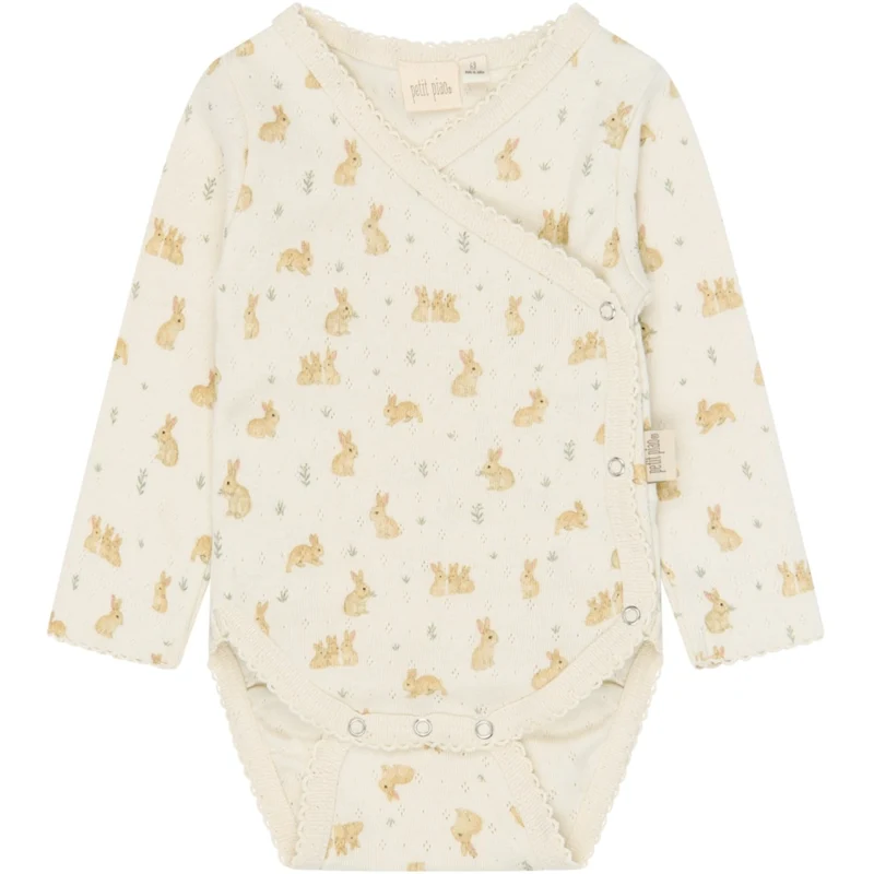Petit Piao Eggnog Rabbit Aop Ppdio L_S Body Fold Pointelle Nb