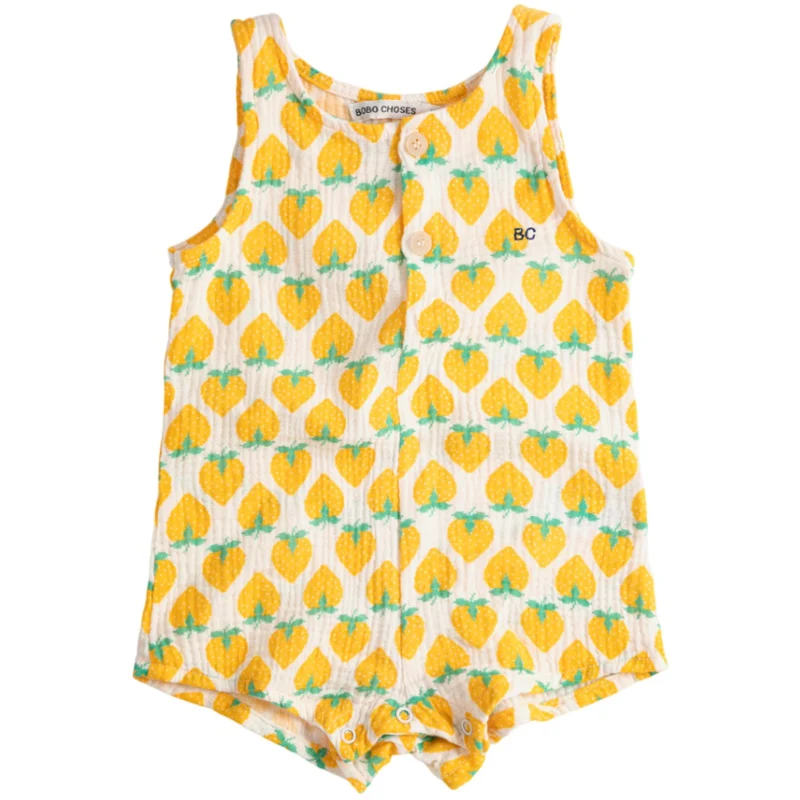 Bobo Choses White Strawberry All Over Woven Playsuit