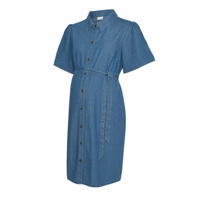 Mama;licious Light Blue Denim Mljamaica Lia S/S Abk Denim Kjole