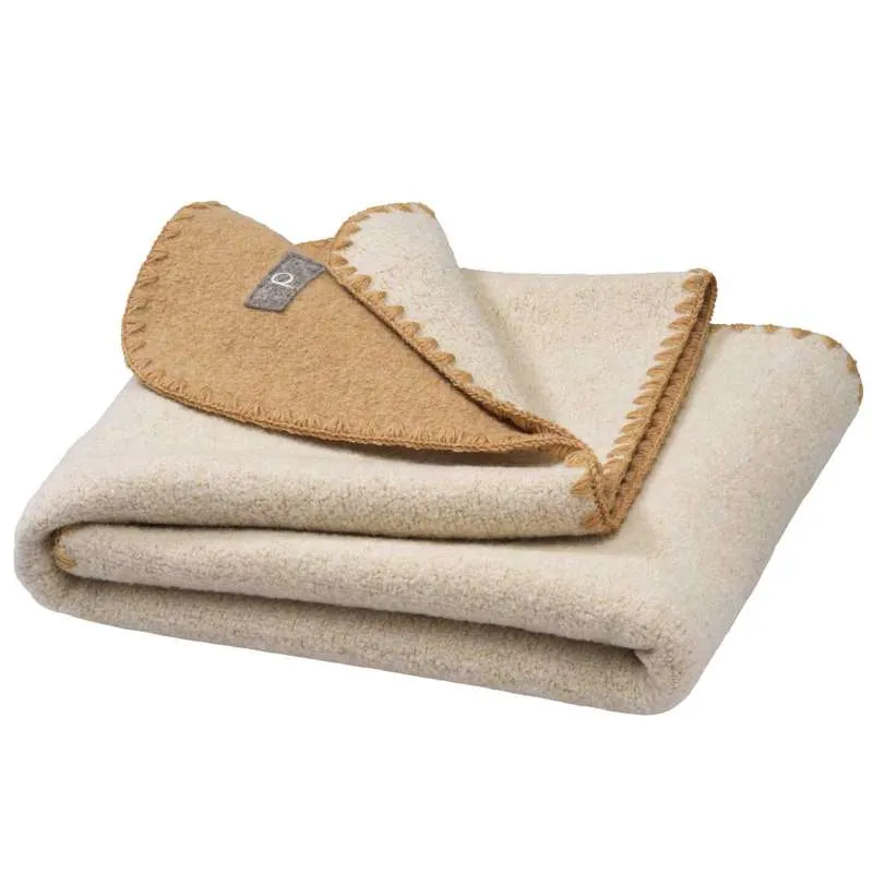 Disana Dubbelsidig Babyfilt - Merinoull - 80x100 cm. - Caramel/Natural