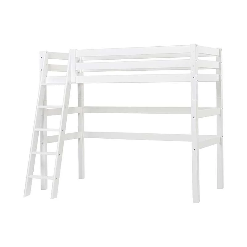 Hoppekids ECO Luxury - Hög säng - 90x200 cm. - Sned steg - Flexibel insatsbotten - Vit