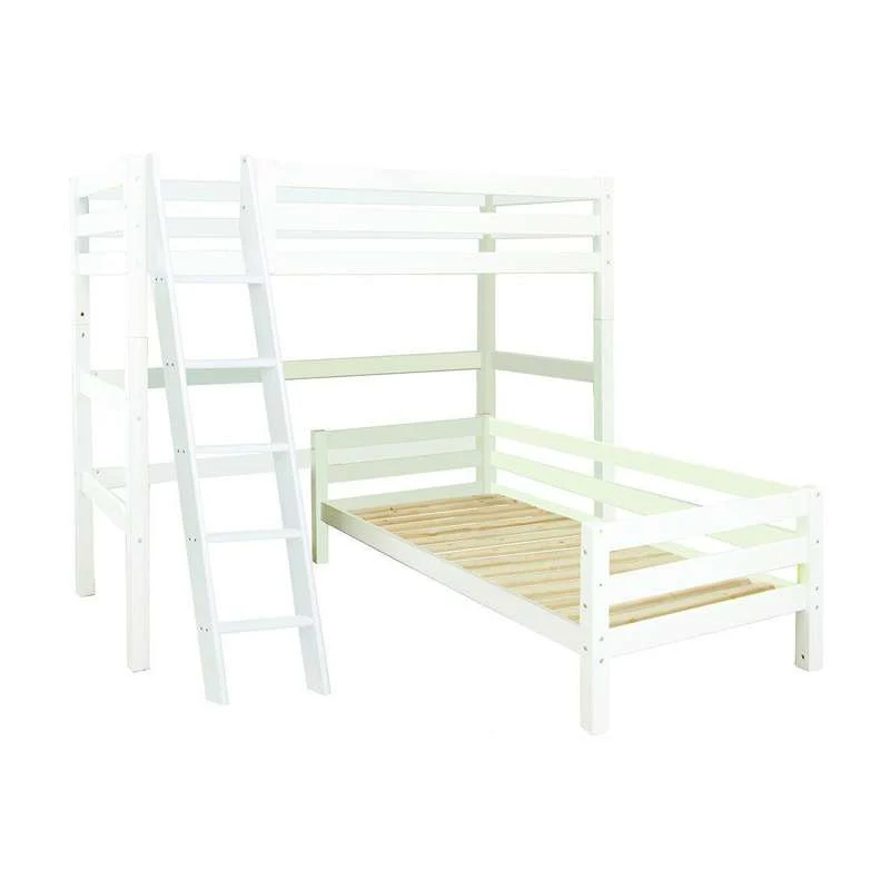 Hoppekids ECO Luxury - Våningssäng - 90x200 cm. - Vinkelkombi - Sned Stege - Vit