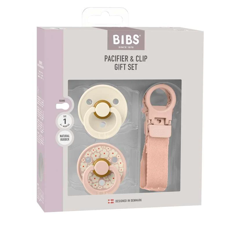 BIBS Rund Colour Napp - 2-pack - Stl. 1 - Naturgummi - med nappsnöre - Blush