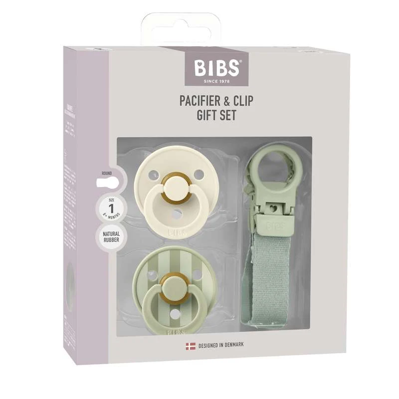 BIBS Rund Colour Napp - 2-pack - Stl. 1 - Naturgummi - med nappsnöre - Sage