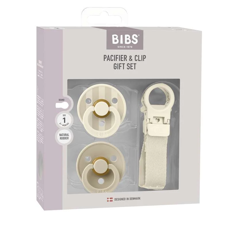 BIBS Rund Colour Napp - 2-pack - Stl. 1 - Naturgummi - med nappsnöre - Ivory