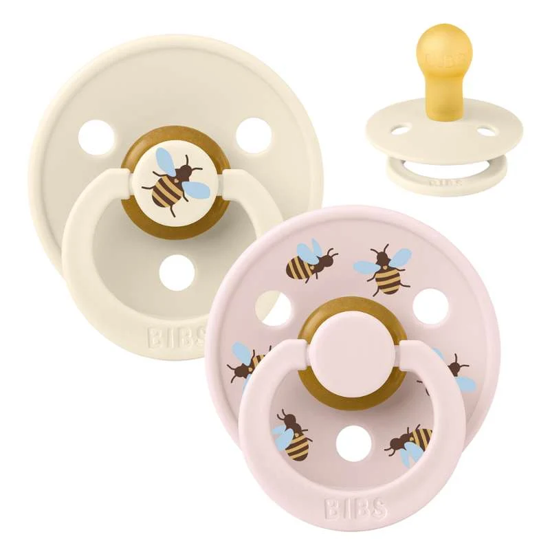 BIBS Rund Colour Napp - 2-pack - Stl. 1 - Naturgummi - Bumblebee Studio - Ivory Mix