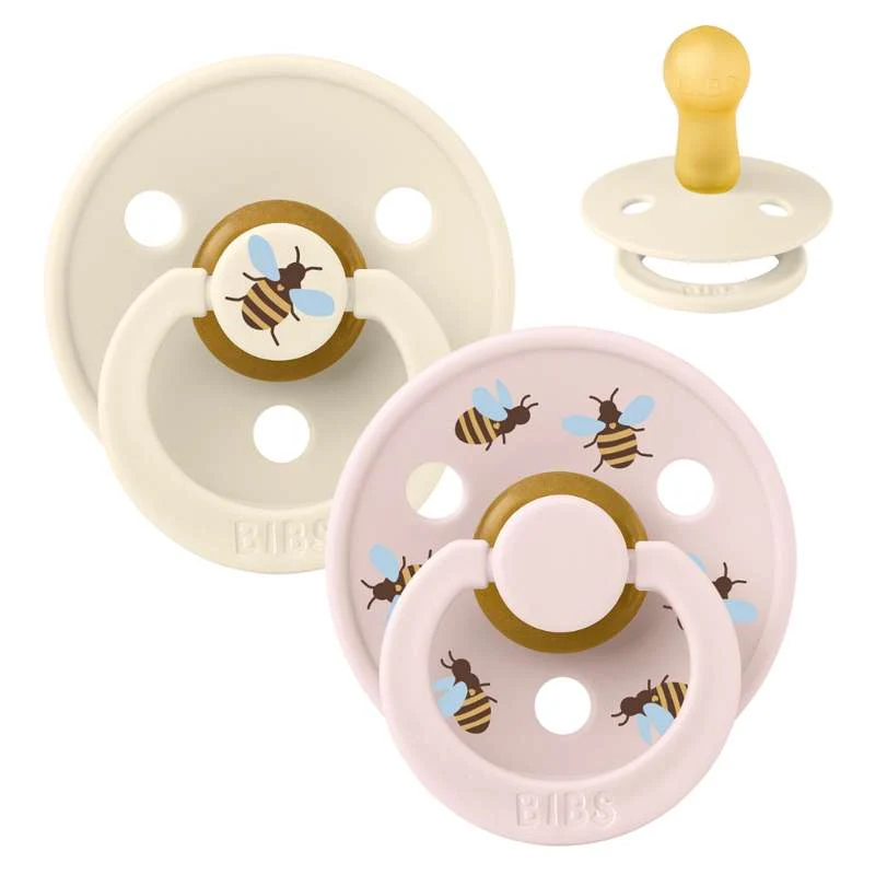 BIBS Rund Colour Napp - 2-pack - Stl. 2 - Naturgummi - Bumblebee Studio - Ivory Mix