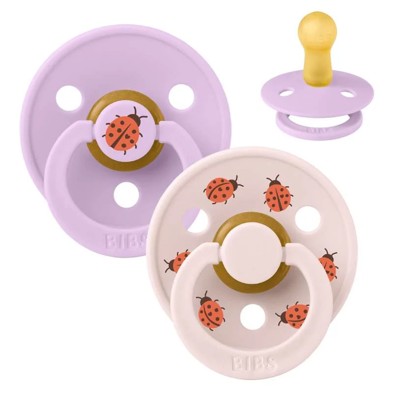 BIBS Rund Colour Napp - 2-pack - Stl. 2 - Naturgummi - Ladybug Studio - Violet Sky Mix