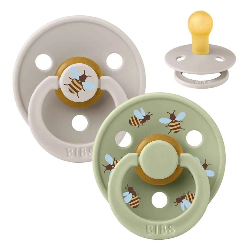 BIBS Rund Colour Napp - 2-pack - Stl. 1 - Naturgummi - Bumblebee Studio - Mushroom Mix