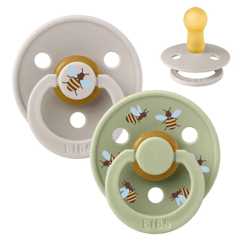 BIBS Rund Colour Napp - 2-pack - Stl. 2 - Naturgummi - Bumblebee Studio - Mushroom Mix