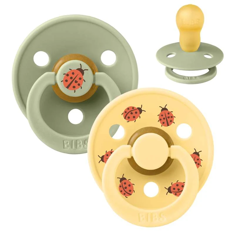 BIBS Rund Colour napp - 2-pack - Stl. 3 - Naturgummi - Ladybug Studio - Sage Mix