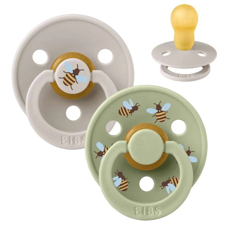 BIBS Rund Colour Napp - 2-pack - Stl. 3 - Naturgummi - Bumblebee Studio - Mushroom Mix