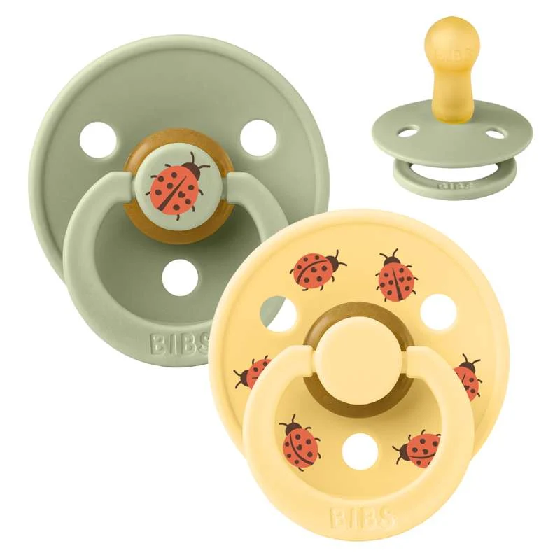 BIBS Rund Colour napp - 2-pack - Stl. 2 - Naturgummi - Ladybug Studio - Sage Mix