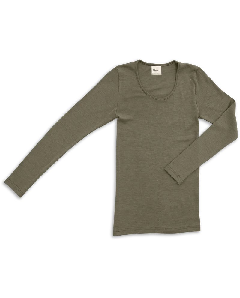 Engel - dame langærmet t-shirt - uld & silke - olive