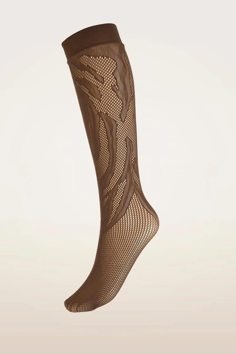 Wolford - Rosebloom Net Knee-highs 31800 - 4884 Roasted Tea