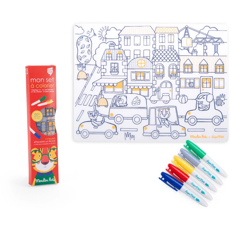 Moulin Roty silikon bordbrikker med tusjer - Les Popipop