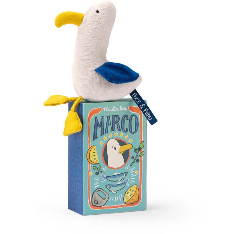 Moulin Roty myke leketøy med rassel - Marco the Seagull 18 cm - Puce & Pilou