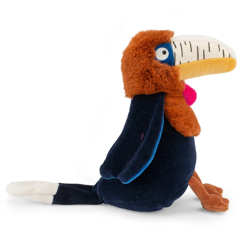 Moulin Roty myk leketøy med musikalsk oppsving - Litchi-hornbill 25 cm - La Forêt Mawa