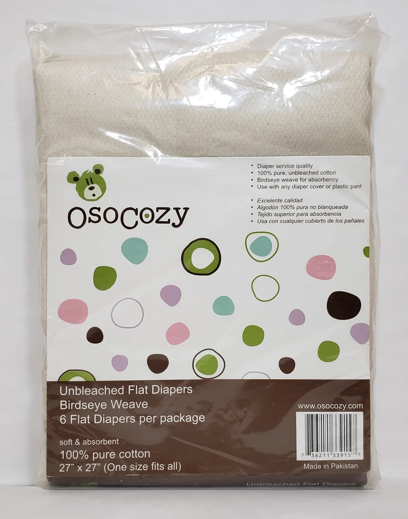 OsoCozy Unbleached Birdseye Flat Diapers, 6 Pack