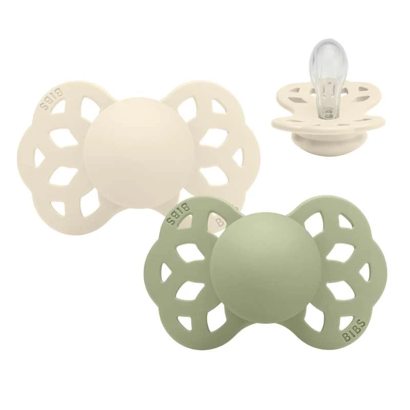 BIBS Symmetrisk Infinity napp - 2-pack - Str. 1 - Silikon - Ivory/Sage