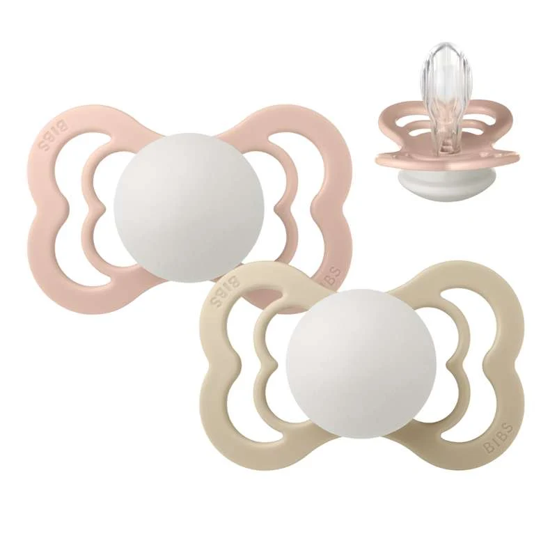 BIBS Supreme Napp - 2-Pack - Stl. 2 - Silikon - GLOW - Blush/Vanilla