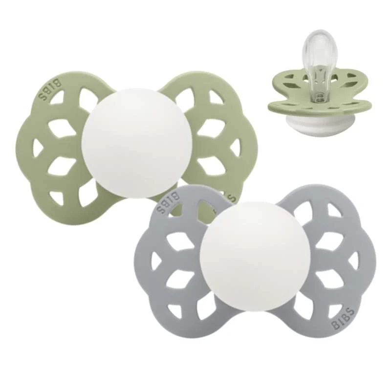 BIBS Symmetrisk Infinity napp - 2-pack - Stl. 1 - Silikon - GLOW - Sage/Cloud