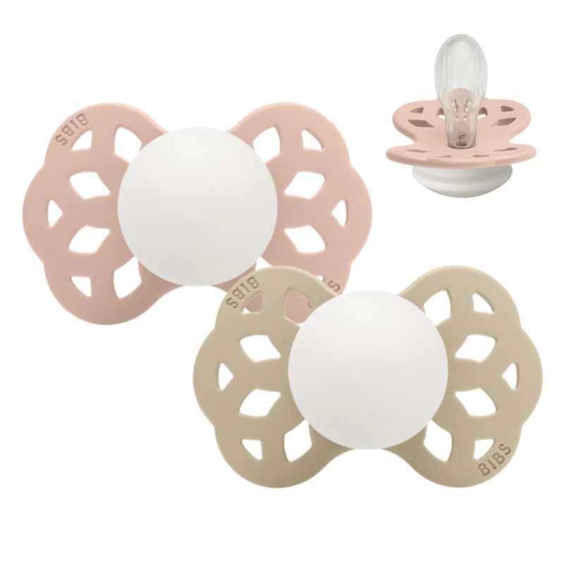 BIBS Symmetrisk Infinity Napp - 2-pack - Stl. 2 - Silikon - GLOW - Blush/Vanilla
