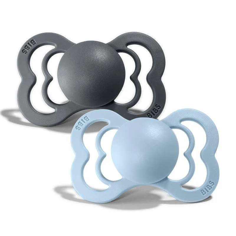 BIBS Supreme Napp - 2-Pack - Str. 1 - Silikon - Iron/Baby Blue