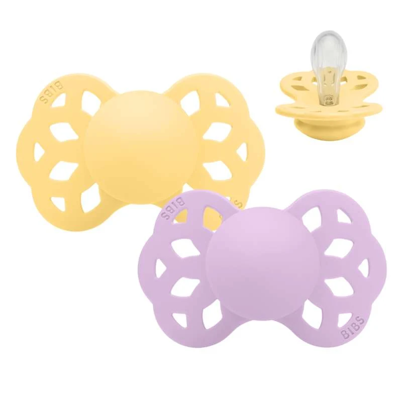 BIBS Symmetrisk Infinity Napp - 2-pack - Stl. 1 - Silikon - Pale Butter/Violet Sky