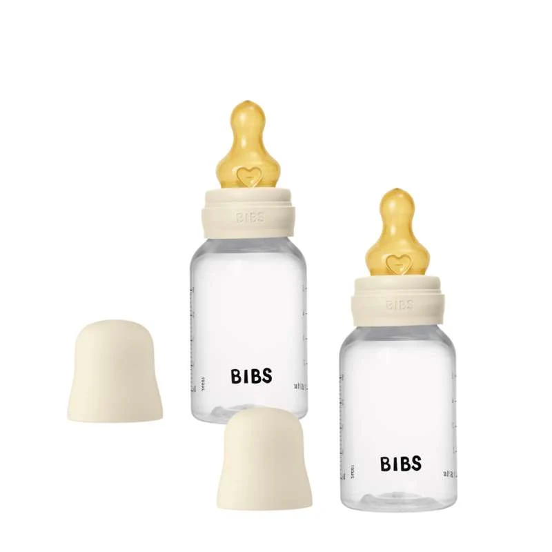 BIBS Bottle - Nappflaskset - Plast - Latex/Slow Flow/Rund - 150 ml. - 2-Pack - Ivory