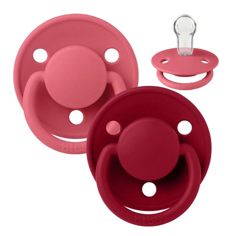 BIBS Rund De Lux-napp - 2-pack - Onesize - Silikon - Korall/Rubin