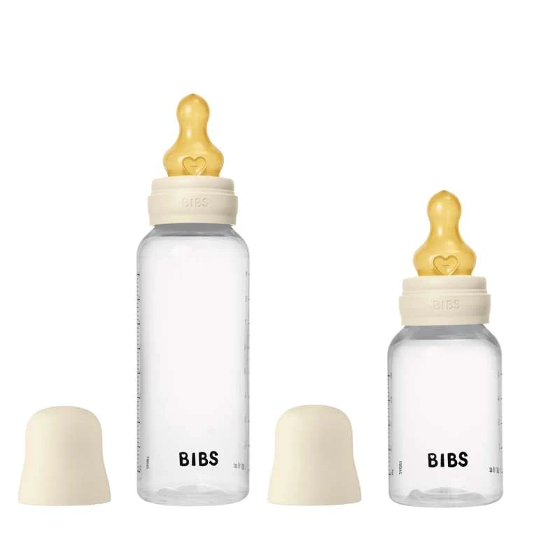BIBS Bottle - Grow and Flow Nappflaskset - Plast - Naturgummi/Rund - 150ml/270ml - 2-Pack - Ivory