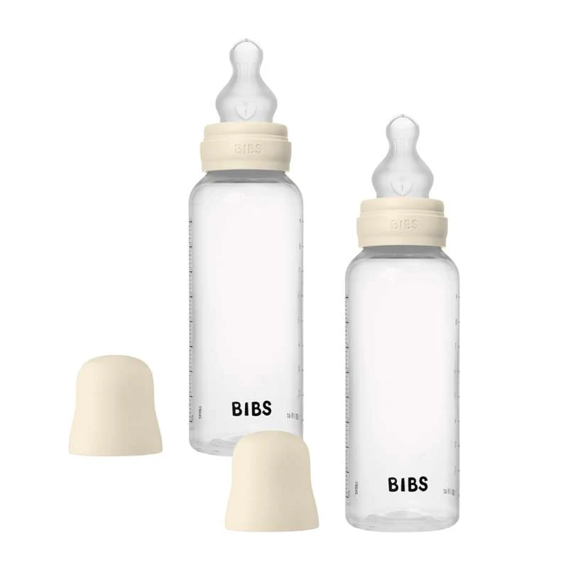BIBS Bottle - Nappflaskset - Plast - Silikon/Medium Flow/Rund - 270ml - 2-Pack - Ivory
