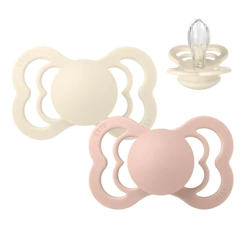 BIBS Symmetrisk Supreme Napp - 2-pack - Stl. 2 - Silikon - Ivory/Blush