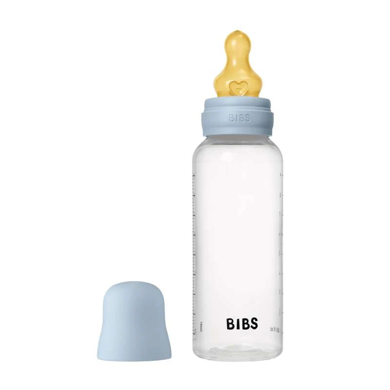 BIBS Bottle - Nappflaskset - Plast - Naturgummi/Medium Flow/Rund - 270ml - Baby Blue