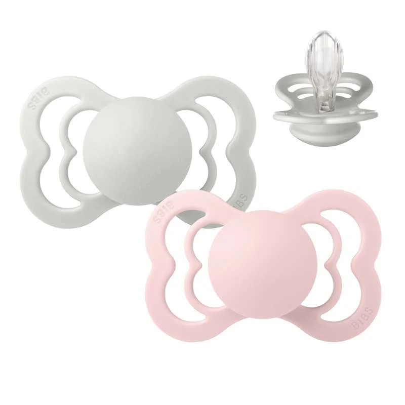 BIBS Symmetrisk Supreme Napp - 2-Pack - Str. 2 - Silikon - Haze/Blossom