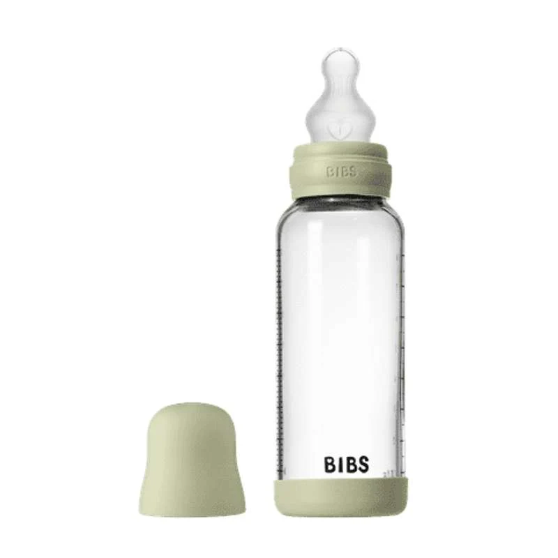 BIBS Bottle - Nappflaskset - Glas - Silikon/Medium Flow/Rund - 240ml - Sage