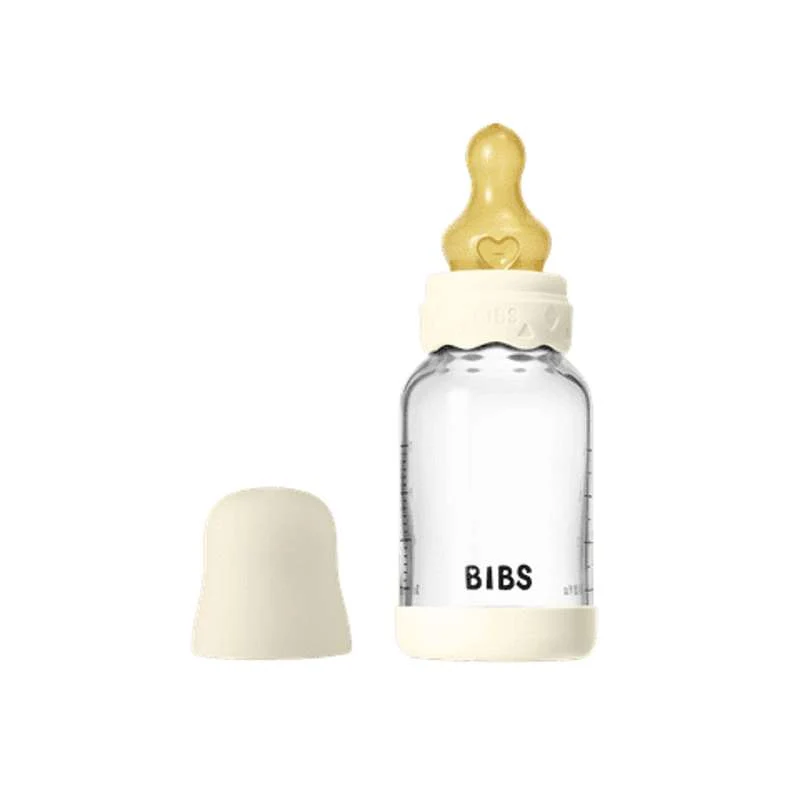 BIBS Bottle - Nappflaskset - Glas - Boheme - Naturgummi/Slow Flow/Rund - 120ml - Ivory
